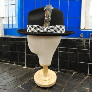 MEN'S MONTIQUE BLACK WOOL FELT HAT WITH ABSTRACT CHECKERED HAT BAND. H2362.